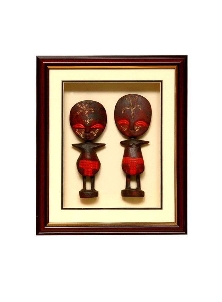 HANDMADE AFRICAN FAMILY STATUES WITH BOXFRAME 14X18INCHES-FRM0082