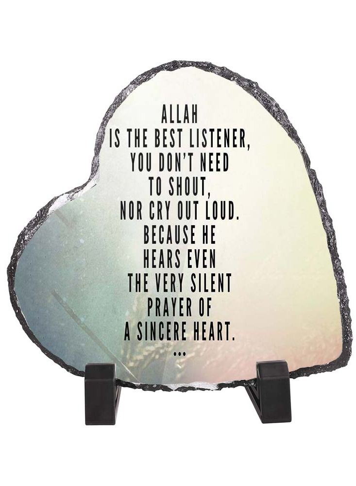 Protective Printed White Heart Shape Marble Photo Frame for Table Top Allah Is The Best Listener