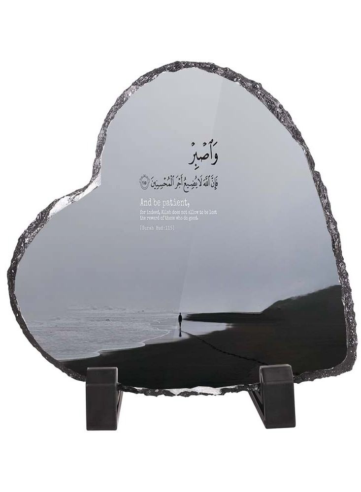 Protective Printed White Heart Shape Marble Photo Frame for Table Top Quraan Aayat