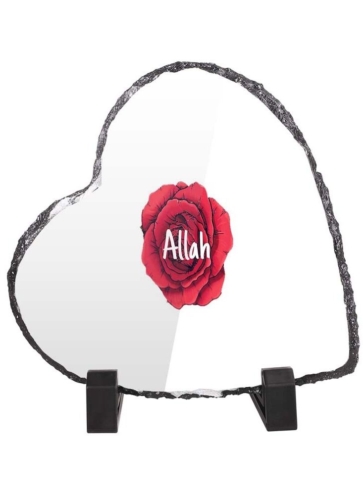Protective Printed White Heart Shape Marble Photo Frame for Table Top With Portable Stand Allah