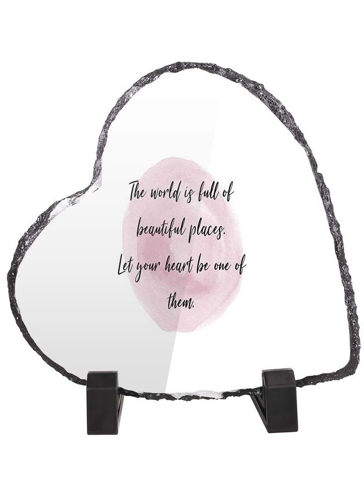 Protective Printed White Heart Shape Marble Photo Frame for Table Top The World Is Full Of Beautiful Places