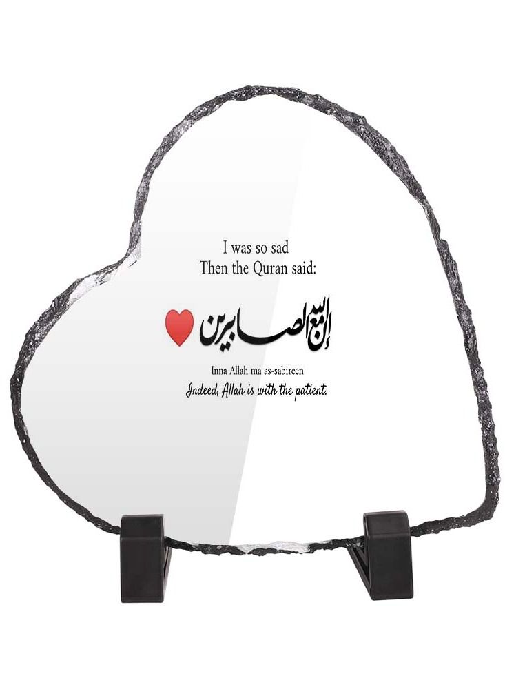 Protective Printed White Heart Shape Marble Photo Frame for Table Top I Was So Sad Then The Quran Said Quran Aayat