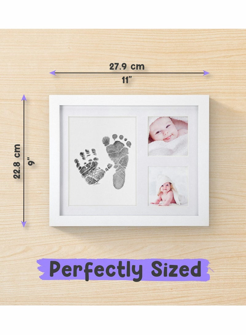 Baby Handprint and Footprint Kit, Baby Picture Frame with Ink, 3 Window No-Fold Square Photo Frame