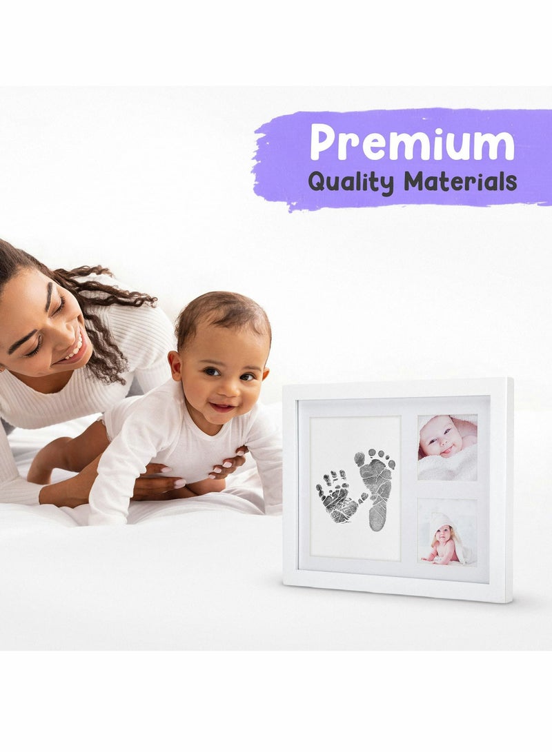 Baby Handprint and Footprint Kit, Baby Picture Frame with Ink, 3 Window No-Fold Square Photo Frame