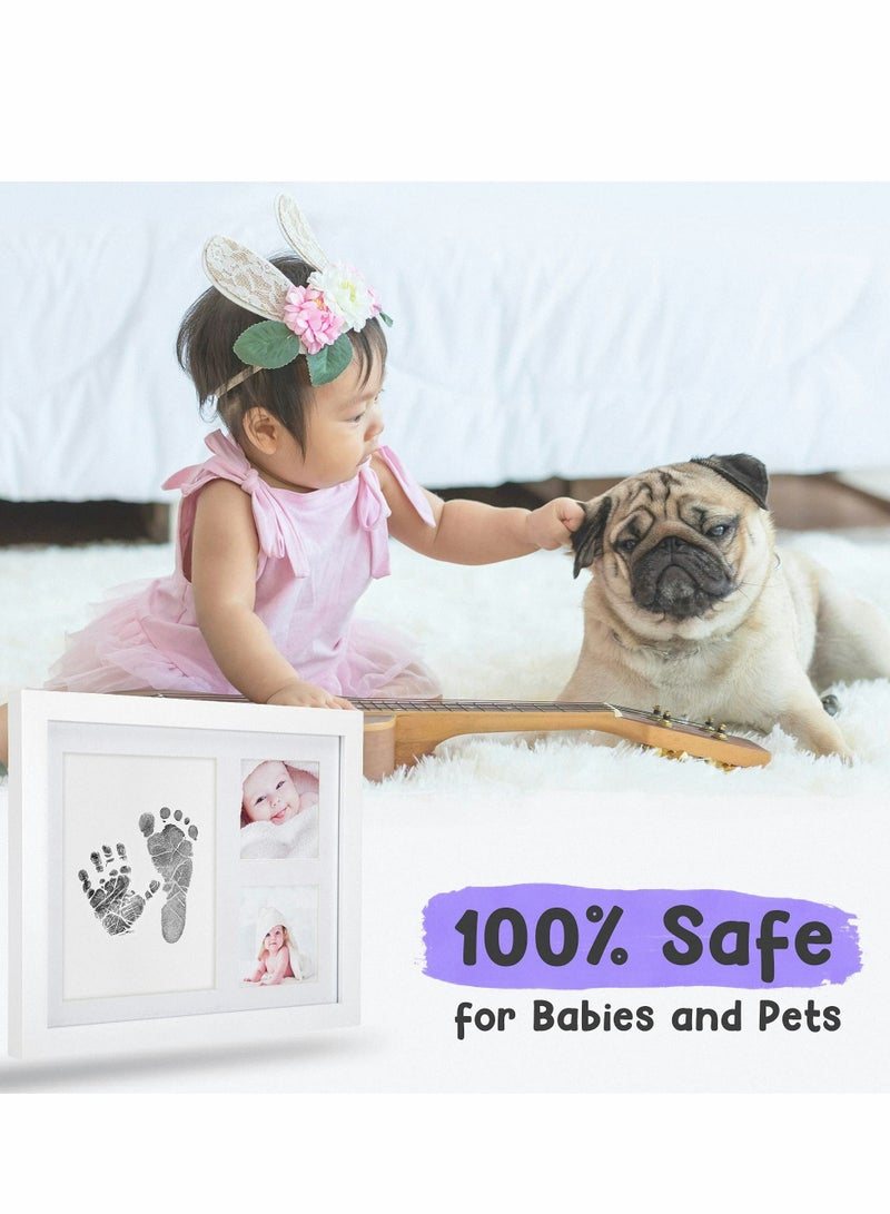 Baby Handprint and Footprint Kit, Baby Picture Frame with Ink, 3 Window No-Fold Square Photo Frame