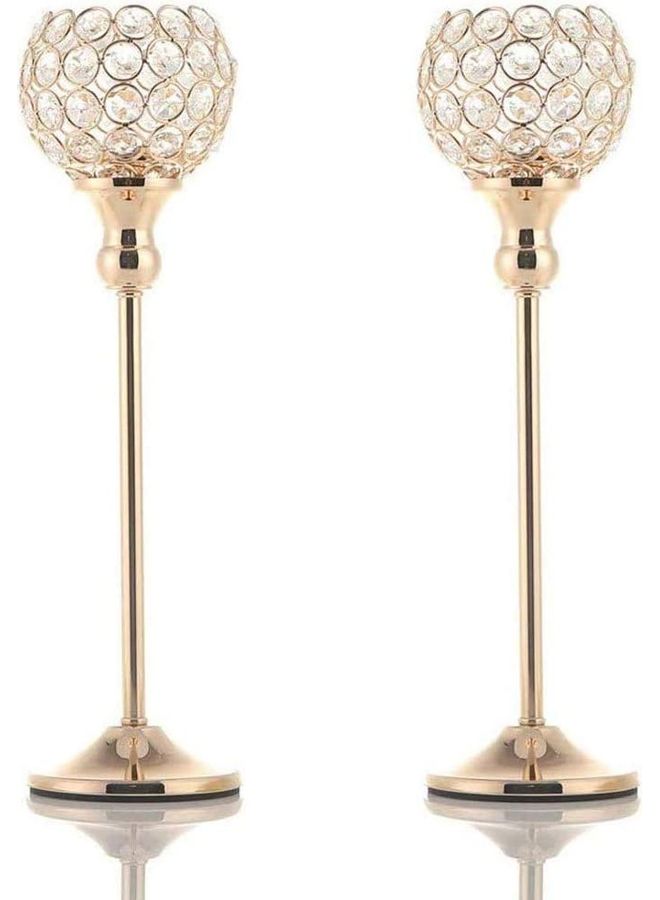 2-Piece Crystal Pillar Candle Holders Gold/Clear 30x11.5cm