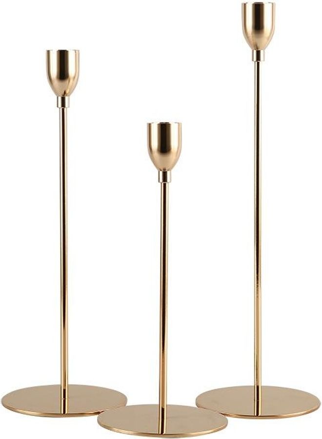 3-Piece Candle Holder Stand Gold 25cm