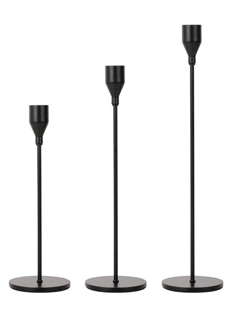 Set of 3 Black Taper Candlestick Holders | elegant decorative for dinner party wedding good gift