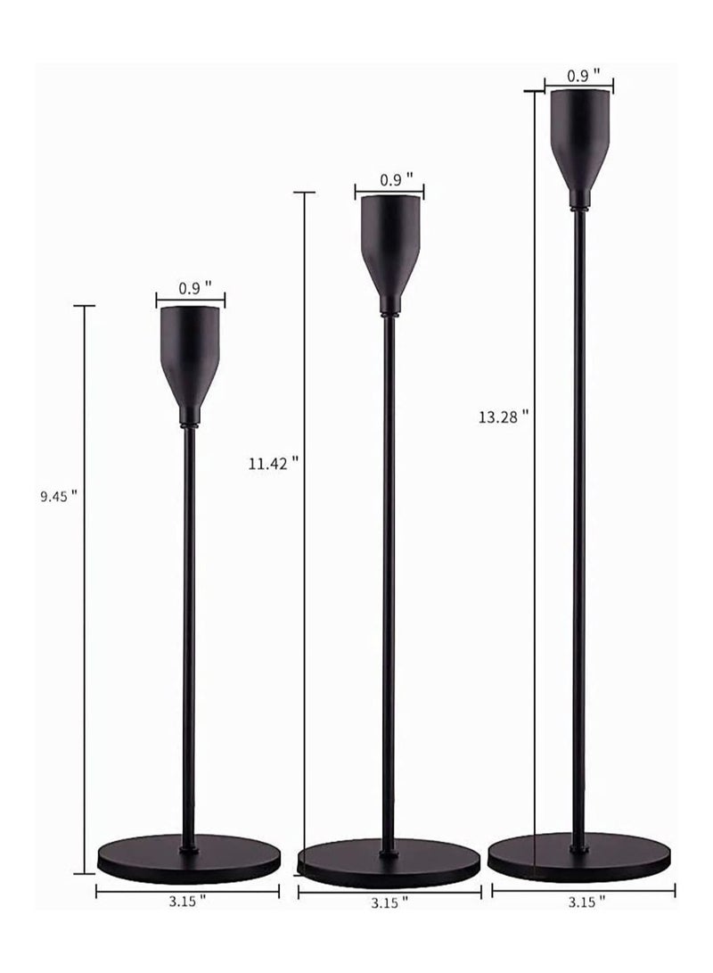 Set of 3 Black Taper Candlestick Holders | elegant decorative for dinner party wedding good gift