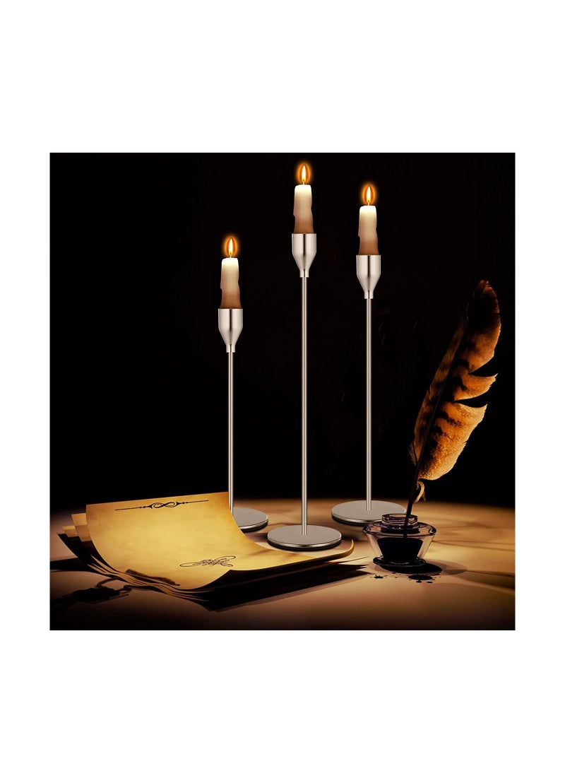 Set of 3 Silver Taper Candlestick Holders | elegant decorative for dinner party wedding good gift