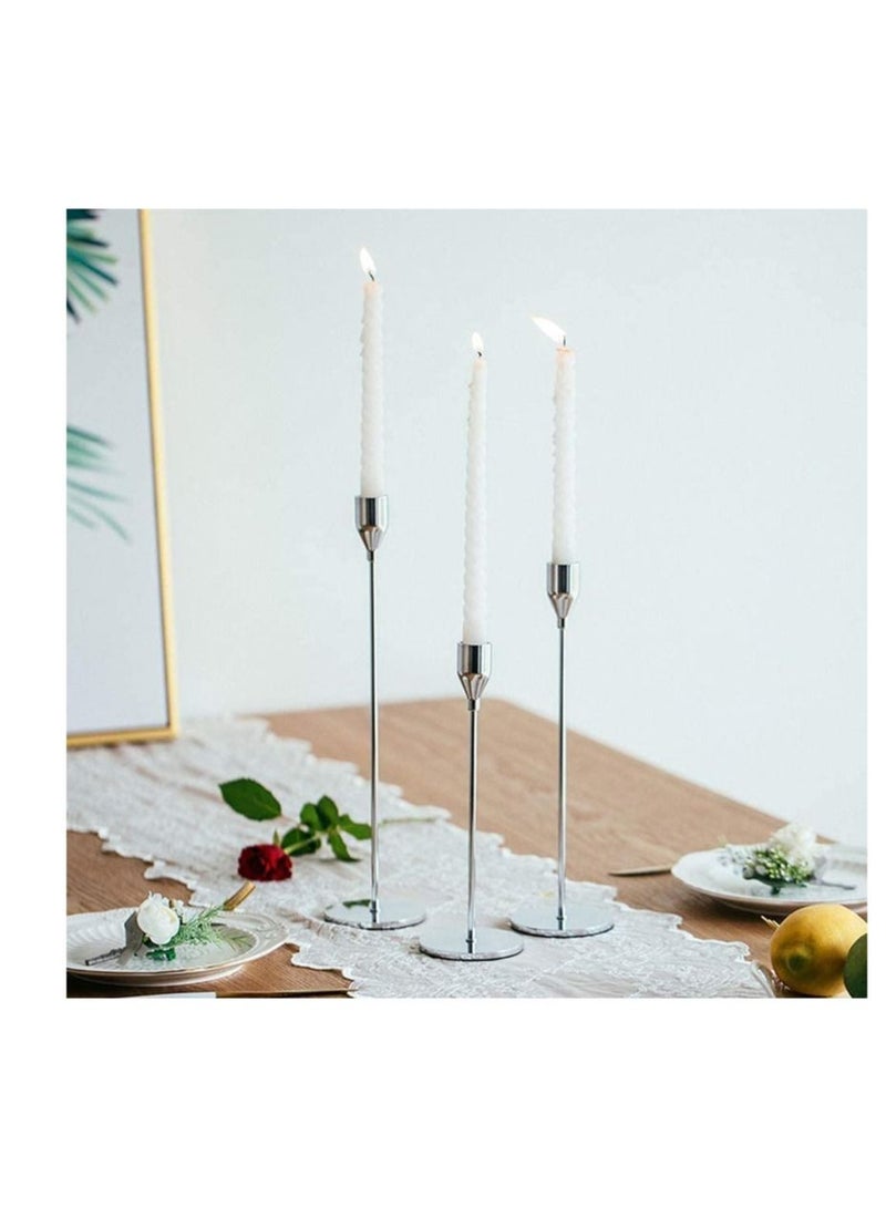 Set of 3 Silver Taper Candlestick Holders | elegant decorative for dinner party wedding good gift