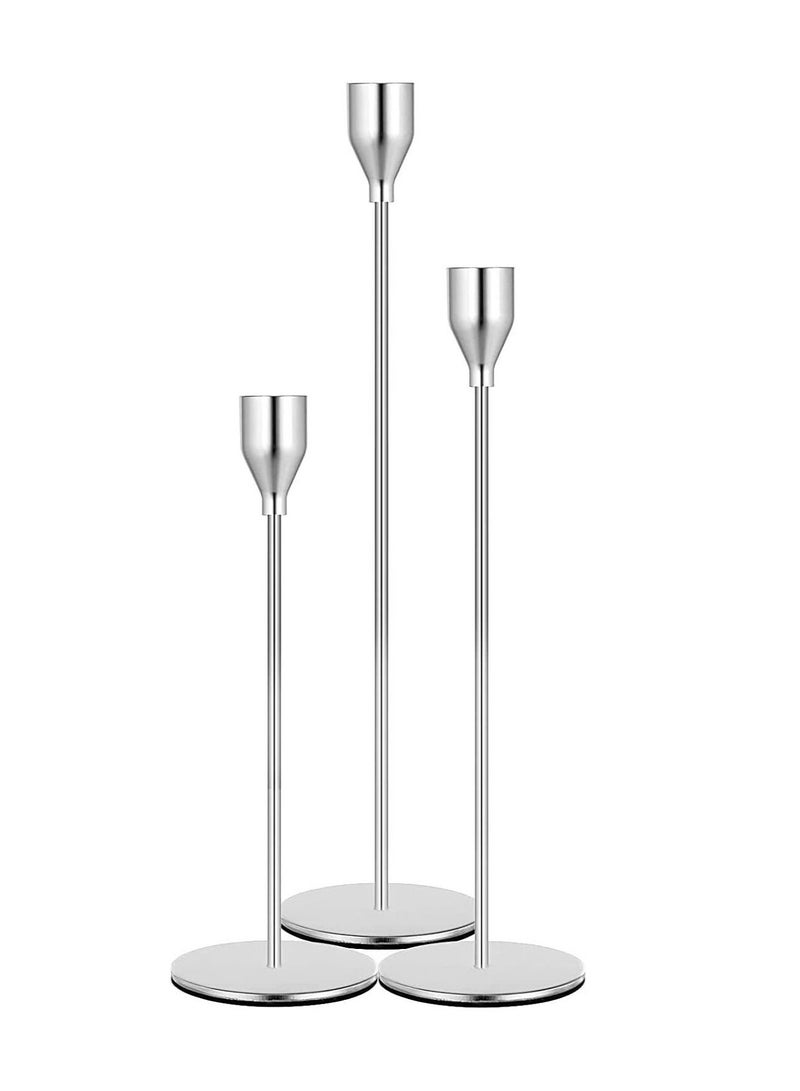 Set of 3 Silver Taper Candlestick Holders | elegant decorative for dinner party wedding good gift