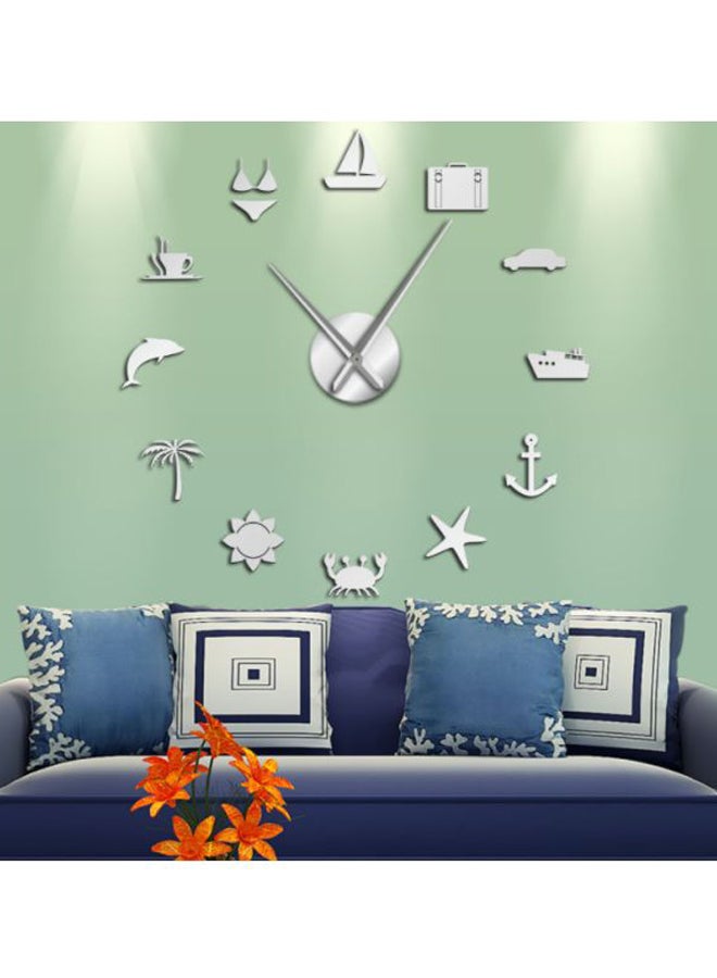 DIY Acrylic Hawaii Summer Trip Designed Wall Clock Sticker Silver 15x10x4.5cm