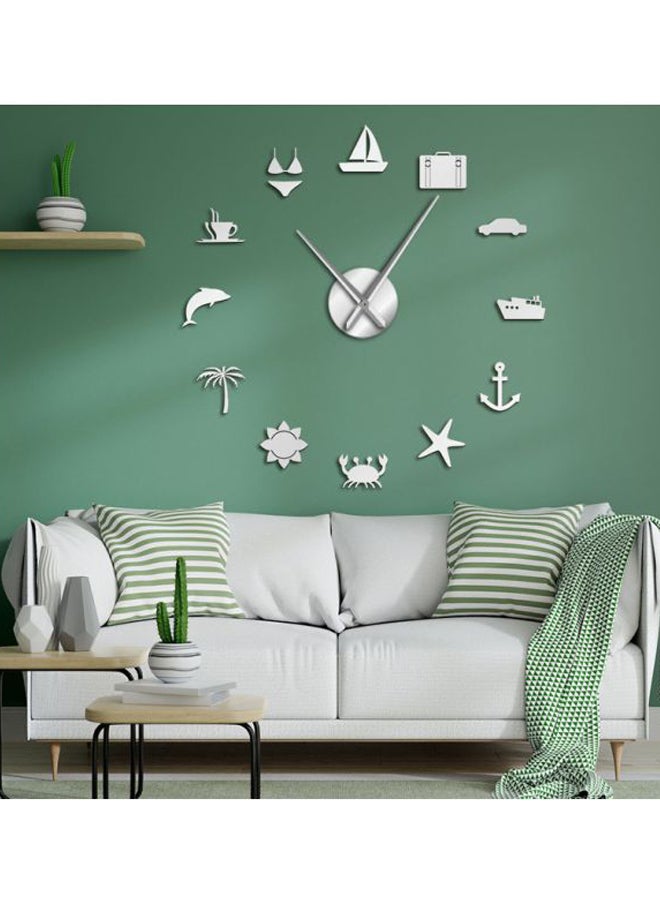 DIY Acrylic Hawaii Summer Trip Designed Wall Clock Sticker Silver 15x10x4.5cm