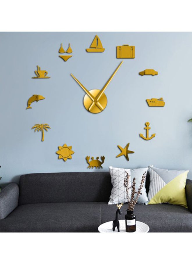 DIY Acrylic Hawaii Summer Trip Designed Wall Clock Sticker Gold 15x10x4.5cm