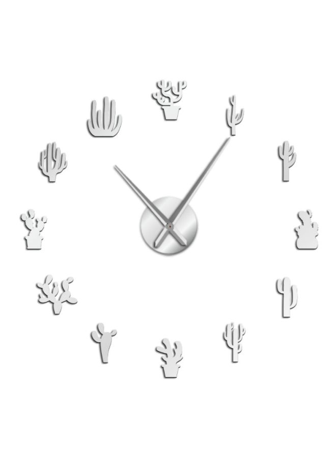 Acrylic Cactus Plant Designed Wall Clock Sticker Silver 15x10x4cm