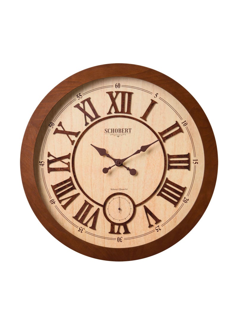 Wooden Wall Clock Italian Design 60cm Silent Silky Move Sub-Second Hand 3D Numerals