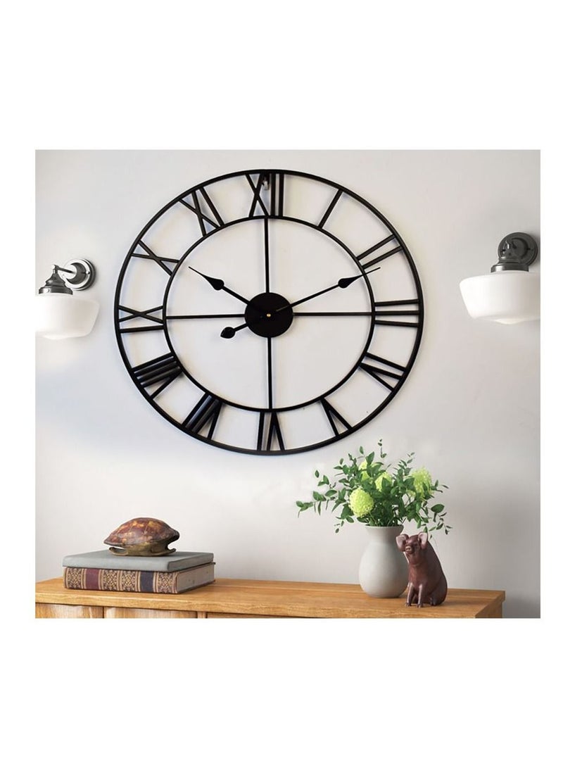 Roman Number Wall Hanging Non Ticking Clock Home Decoration Black Color-60cm