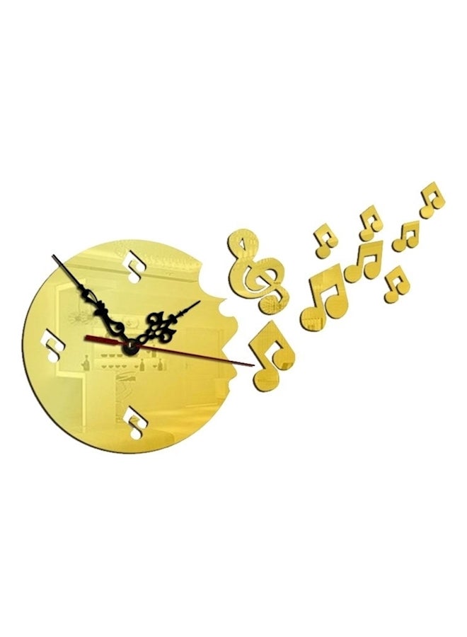 3D Acrylic Material Removable Musical Note Pattern Wall Clock Gold