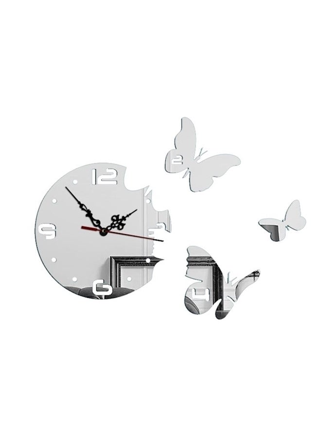 3D Acrylic Material Removable Three Butterflies Pattern Mirror Wall Sticker Wall Clock Grey