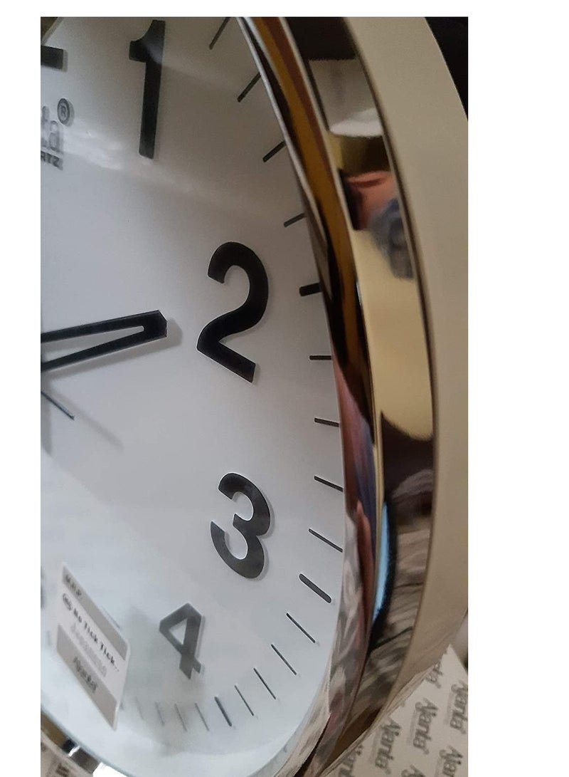 Ajanta Quartz Wall Clock (32 cm x 32 cm x 2 cm, White Dial and Silver Rim)
