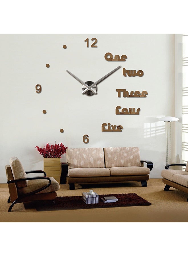 DIY 3D Large Letter Wall Clock Sticker Brown 120x120centimeter