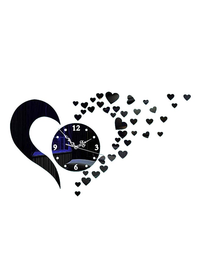 Creative Heart Shaped Mirror Wall Clock With Sticker Black Standard