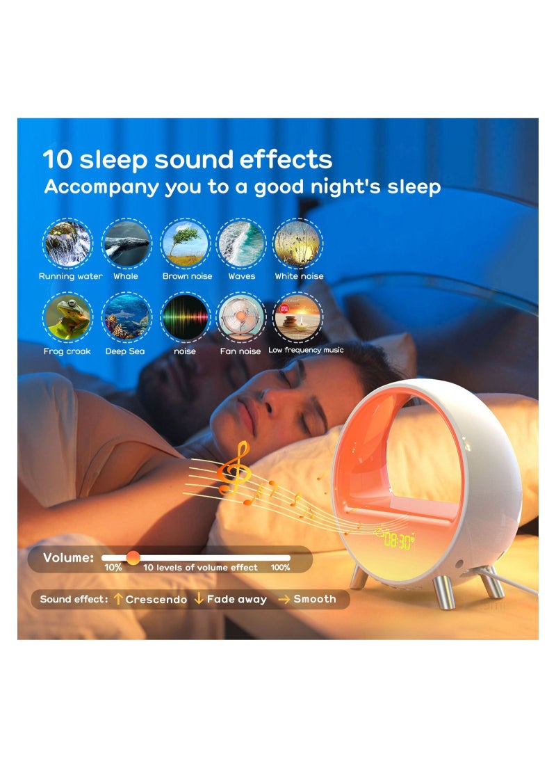 Alarm Clock with Wireless Charging White Noise, Bluetooth Speaker Sound Machine, Night Light Sleep Machine for Adults Sunrise Alarm Clock (Compatible with Alexa)