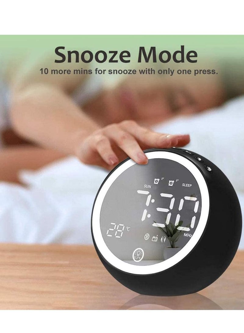 Digital Alarm Clock Bedside Radio Clocks,Bluetooth Speaker,Dual Alarm,Snooze,Dimmer,Sleep Timer,Night Lights,FM Radio,Thermometer,Backup Battery System(Black)