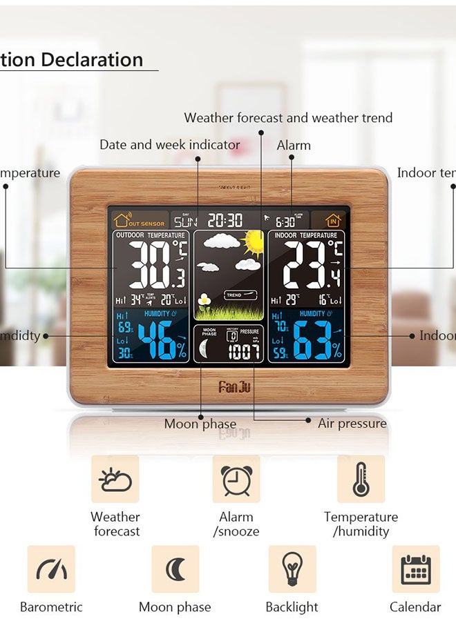 Temperature Humidity Sensor Digital Alarm Clock Brown 17.5 x 8cm