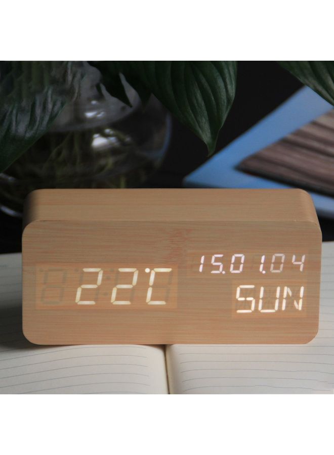 LED Display Wooden Digital Clock Brown 15x7x4.5cm