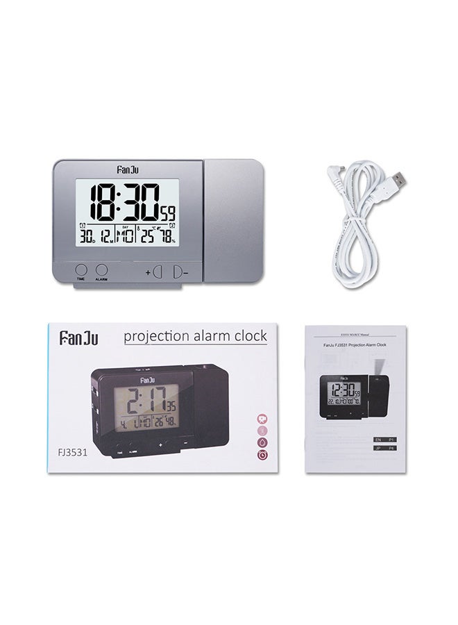 Time Projection Alarm Clock Silver 13.5 x 8.5cm