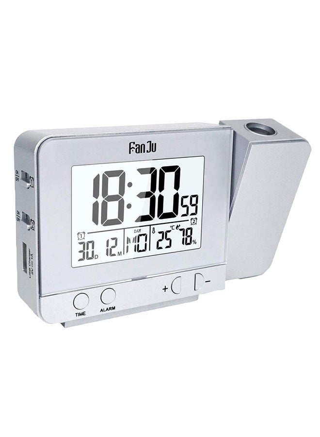 Time Projection Alarm Clock Silver 13.5 x 8.5cm