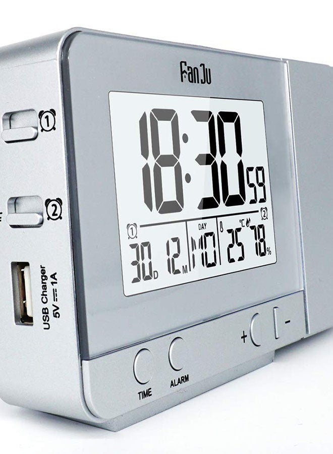 Time Projection Alarm Clock Silver 13.5 x 8.5cm