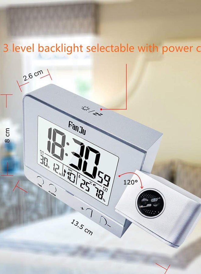 Time Projection Alarm Clock Silver 13.5 x 8.5cm