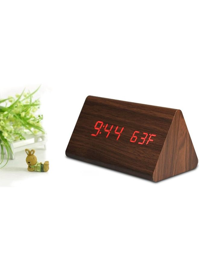 LED Multi Function Wooden Clock Brown 15x9x8cm