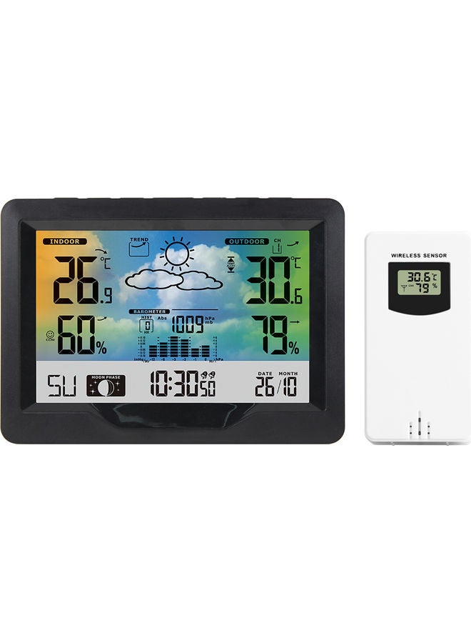 Weather Forecast Alarm Clock with Wireless Sensor Black/White 17.00 X 6.50 X 12.80cm