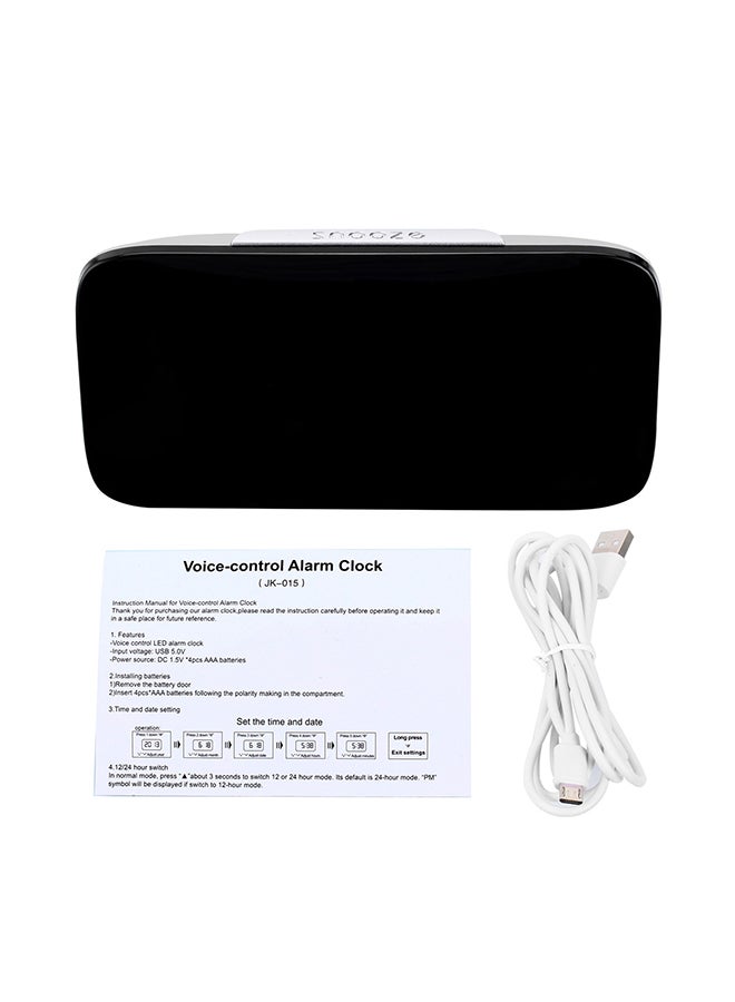 Usb Charge Voice Control Led Alarm Clock Black 12x6.6x2.5cm