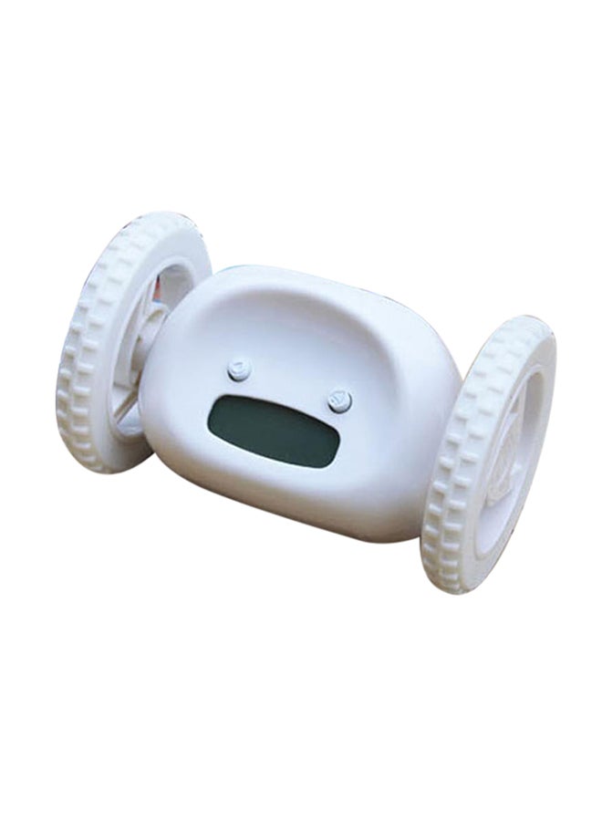 Moving Wheels Lcd Screen Display Running Alarm Clock White 14x9x9cm