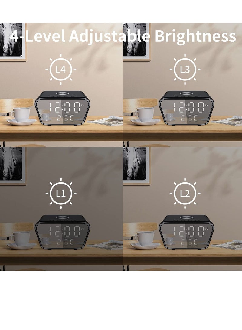 Alarm Clock with Wireless Charging, Digital Alarm Clocks Bedside Mains Powered, 3 Alarms, Adjustable Brightness LED Display with Time/Temperature, Fast Charger Compatible with All Qi-Enabled Phone