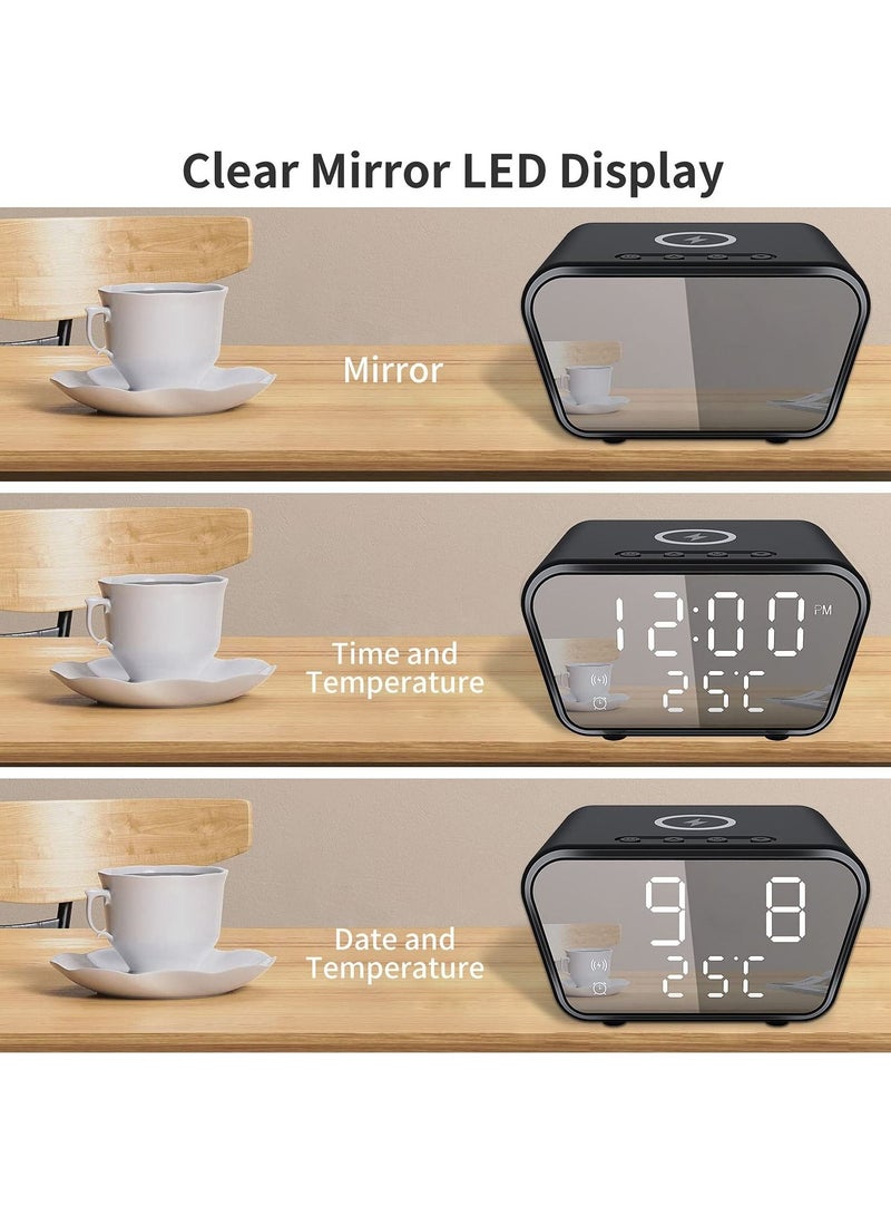 Alarm Clock with Wireless Charging, Digital Alarm Clocks Bedside Mains Powered, 3 Alarms, Adjustable Brightness LED Display with Time/Temperature, Fast Charger Compatible with All Qi-Enabled Phone