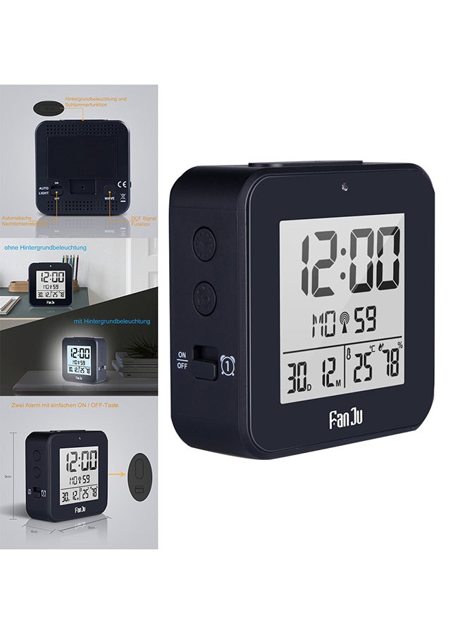 LED Dcf Digital Alarm Clock Black