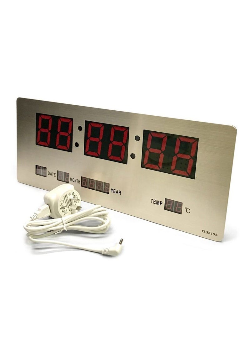 TL-3515A Digital LED Clock Calendar Temp Wall Or Desk Clock, 36cm