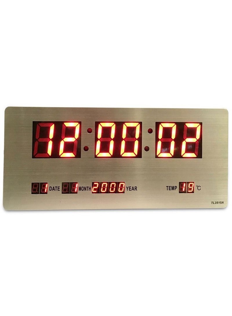 TL-3515A Digital LED Clock Calendar Temp Wall Or Desk Clock, 36cm