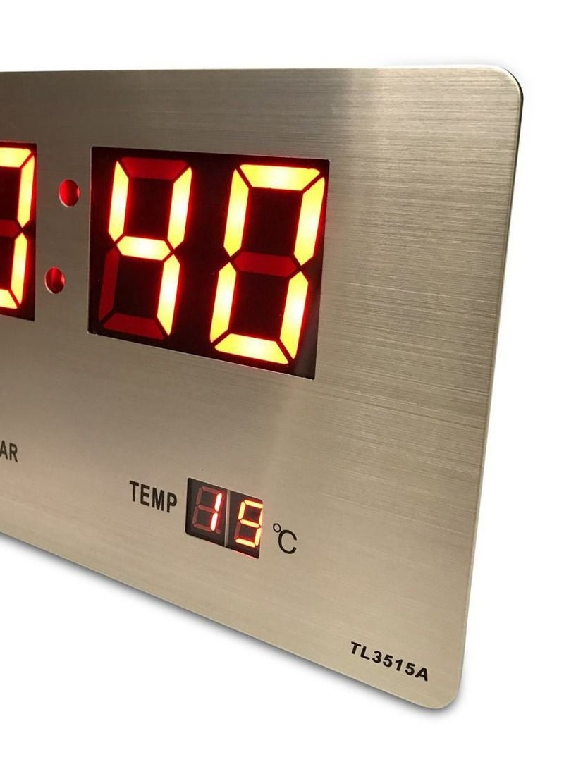 TL-3515A Digital LED Clock Calendar Temp Wall Or Desk Clock, 36cm