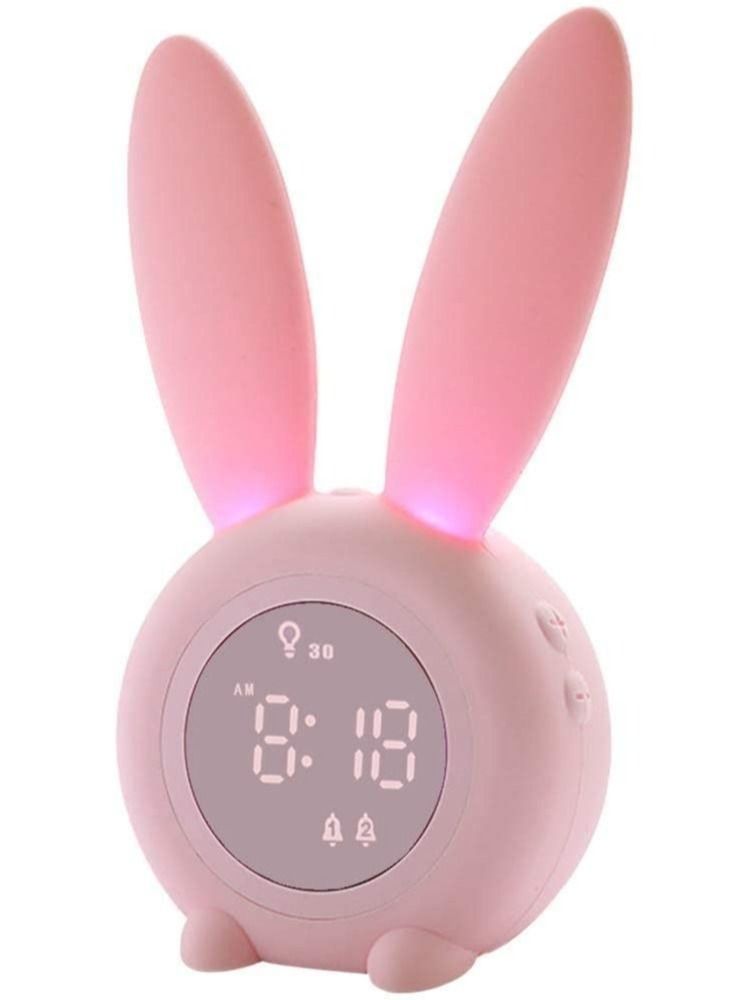 Pink Rabbit Alarm Clock  Luminous Rabbit Alarm Clock Cartoon Rabbit Lamp LED Silicone Bed Light Multifunctional Home Desktop Decorations Timed Night Light for Kids with Lithium Battery