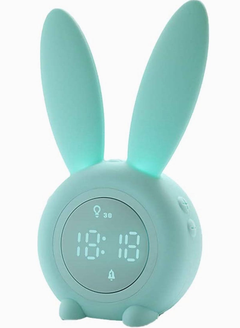 Green Rabbit Alarm Clock, SYOSI Luminous Rabbit Alarm Clock Cartoon Rabbit Lamp LED Silicone Bed Light Multifunctional Home Desktop Decorations Timed Night Light for Kids with Lithium Battery