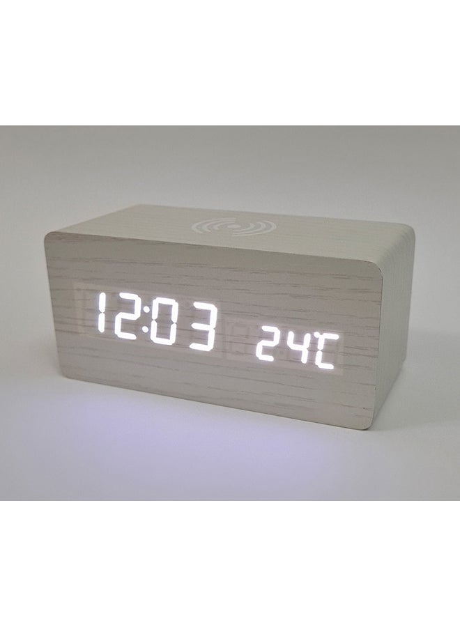 Qi Wireless Phone Charging LED Alarm Clock White 15 x 7 x 7cm