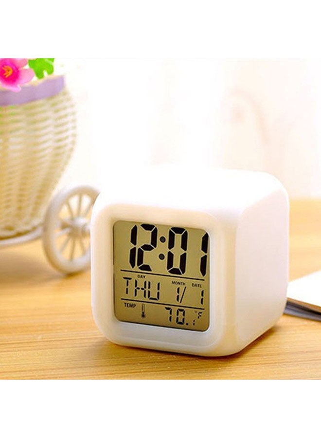 LED Colour Changing Alarm Clock White 8 x 8cm