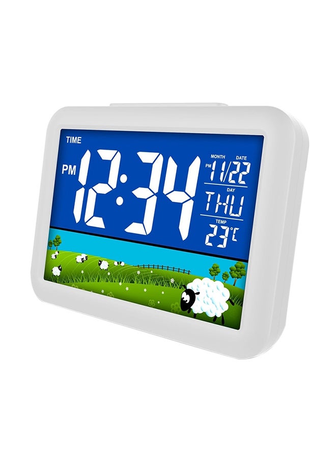 Voice Control LED Digital Alarm Clock White 14 x 3cm